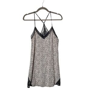 VICTORIA'S SECRET Lace Trim Animal Print Slip Dress Beige Black XS Mini